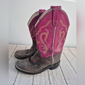 Old West Leather Pink And Brown Little Kids Sìze 10 Cowboy Boots